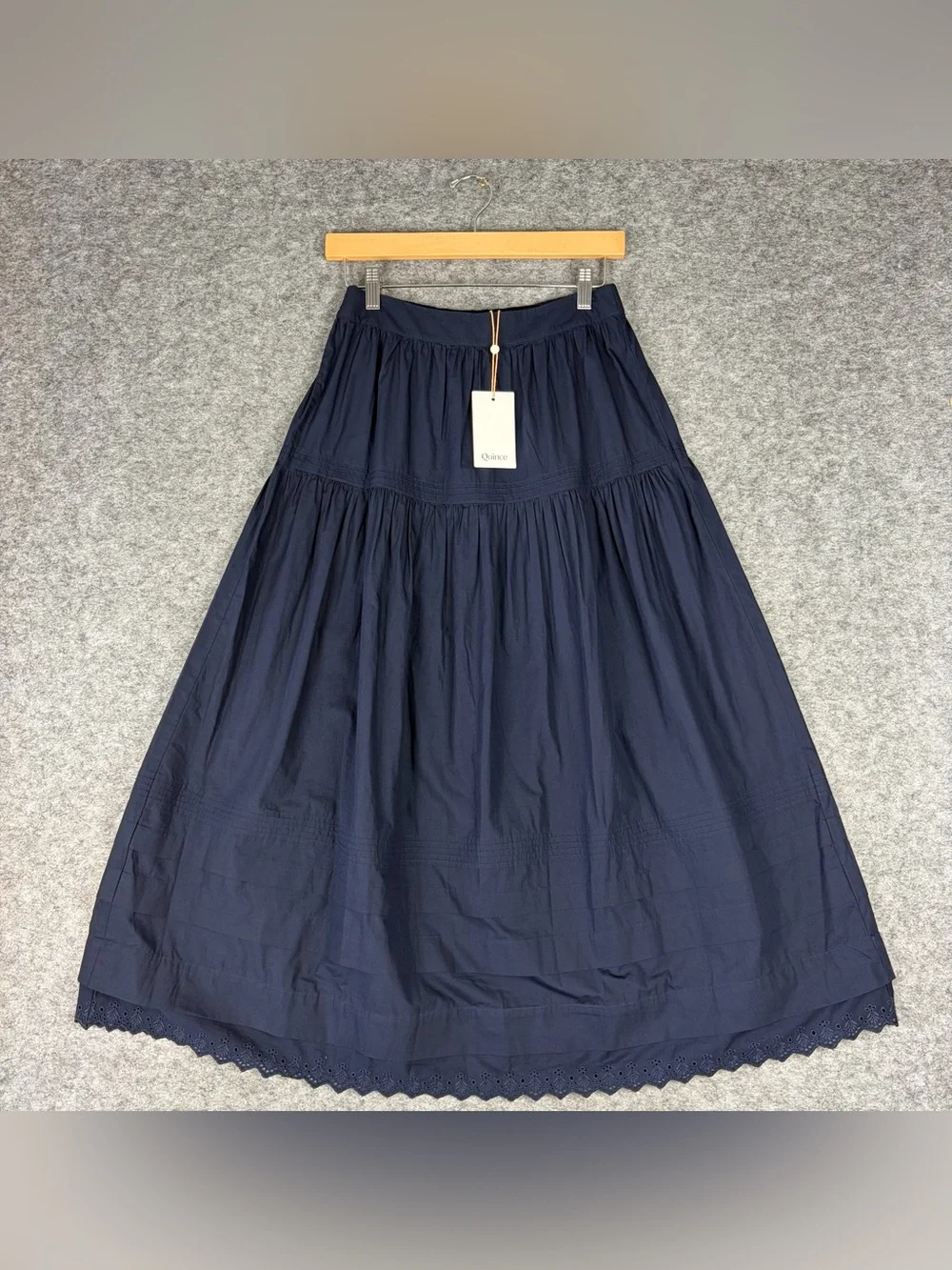 Quince 100% Organic Cotton Poplin Pintuck Maxi Skirt Navy Blue Women’s XS NEW